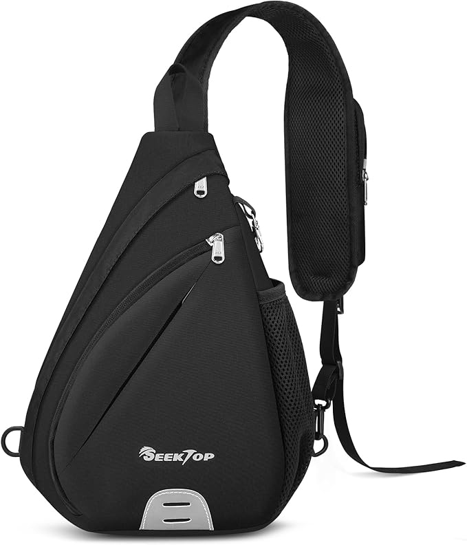 Seektop Crossbody Bag Anti-Theft RFID Blocking Waterproof 400D Nylon Lightweight Small Sling Backpack Shoulder Bags Chest Pack for Travel Hiking Outdoor Commuting Men Women Black