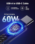 USB C Cable Fast Charging 6FT, 2Pack USB A to USB C Cable for CarPlay, Durable Braided USB Type C iPhone Charger USBC Cord for iPhone 17/16/15/Pro Max/Plus, Samsung Galaxy S23 and More-Black