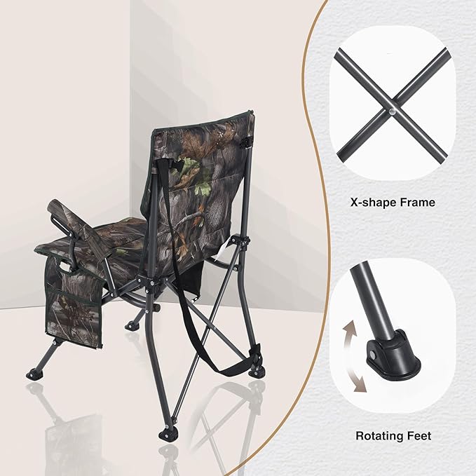 REDCAMP Oversized Hunting Chairs for Blinds with Thickened Cotton, Portable Folding Camo Padded Camping Chairs for Adults Hunting Seats with Hard Arms for Outside Outdoor, Camouflage