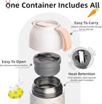 Thermo for Hot Food for Adults Kids | Wide Mouth, 18 oz Insulated Food Jar with Spoon, Leakproof Soup Thermo for School Office Travel, Thermal Steel Lunch Container Easy to Carry (White)