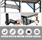 Folding Picnic Table 2ft Portable Camping Table Adjustable Heights Metal Aluminum Lightweight Foldable Small Outdoor Card Table with Carry Handle for Outside Indoor Camp Cooking BBQ Beach