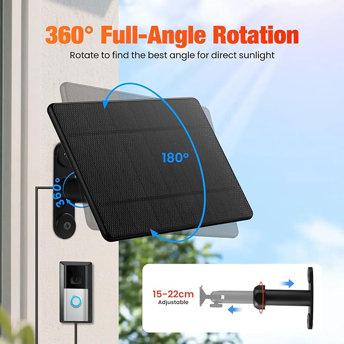 Solar Charger for Ring Doorbell,Ring Solar Panel for Video Doorbell 3/3 Plus/4,Battery Doorbell Plus/Pro(U-Shaped Port)