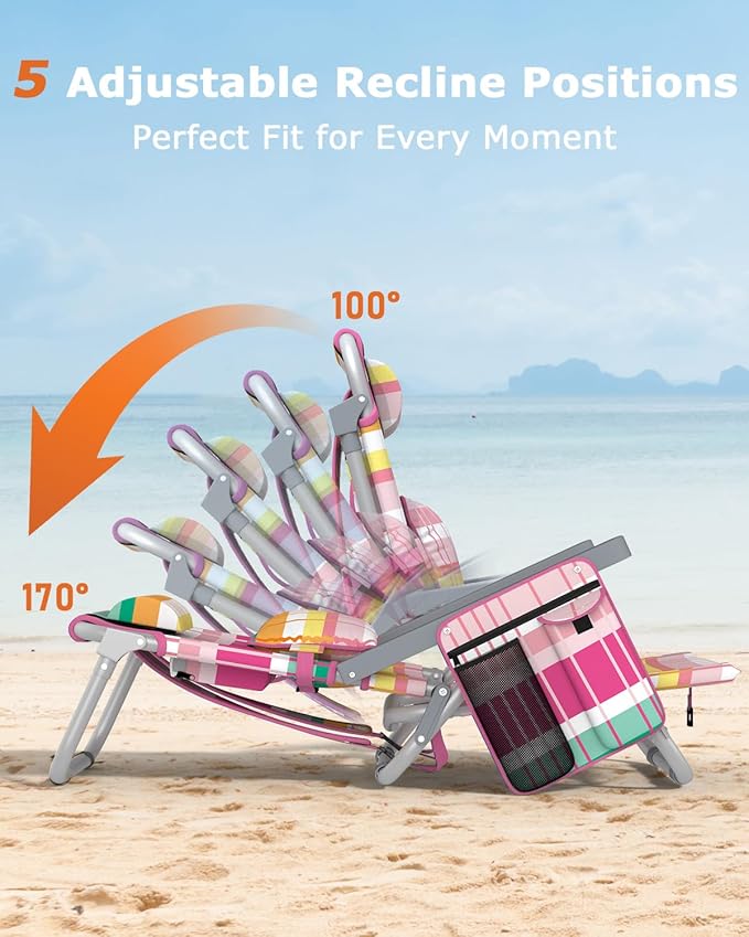 ZENPETIO Beach Chair, Camping Chair for Adults, Reclining Backpack Chair for Pool, Beach, Camping, Outdoors