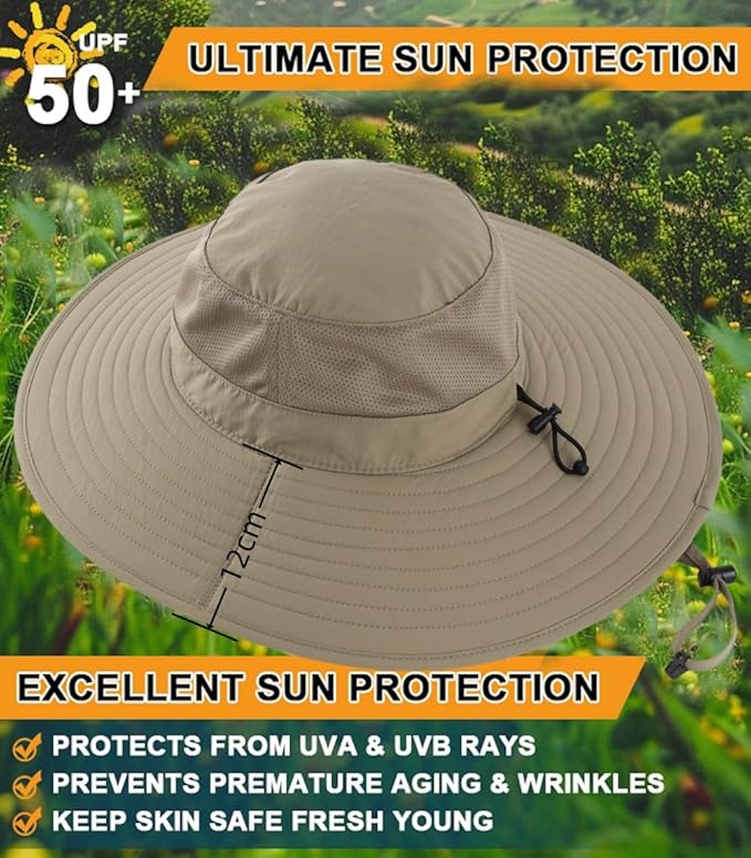 Home Prefer UPF50+ Mens Sun Hat Wide Brim Fishing Hat Foldable Large Brim UV Protection Sun Hat for Men Women Beach Gardening