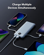 VRURC Portable Charger with Wall Plug and Cables, 10000mAh Power Bank with 22.5W Fast Charging USB Port,4 Outputs Dual Inputs Slim Compact Rechargeable Battery Pack Travel Accessories-Blue(1 Pack)