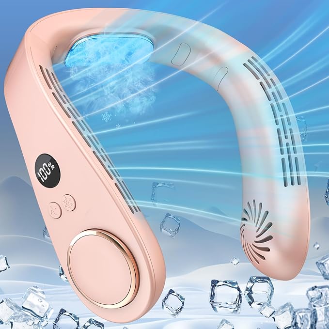 Personal Air Conditioner Neck Fan,Cordless Battery Operated Metal Cooling Plate AC,Tiny Cooler Fan Around Your Neck,Cordless Noiseless Long Life Breeze Quiet Fans Unit for Travel,Outdoor,Sports Pink