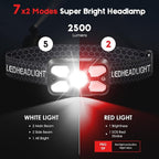 Rechargeable Headlamp,2 Pack 2500 Lumen Bright 5 Led Headlamp,14 Modes Adjustable Motion Sensor Headlight with Red Light for Adults& Kids,USB C Waterproof Head Flashlight for Outdoor Hiking