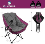 Folding Camping Chair,Oversized Portable Camping Chair with Cup Holder and Phone Holder,Heavy Duty Padded Lawn Chair for Camping, Tailgates, Beach, and Sports