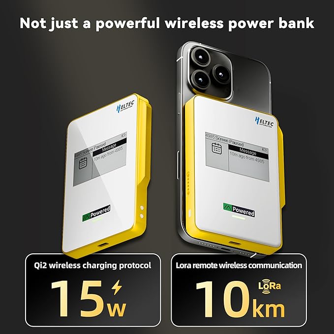 Heltec Meshtastic & LoRa Compatible Magnetic Power Bank with E-Ink Display nRF52840 and SX1262 Chips, Wireless Charging 10000mAh/5000mAh for Outdoor Emergency - MeshPocket Qi2