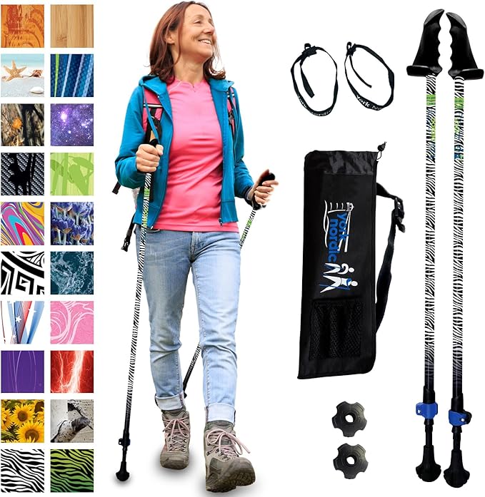York Nordic Motivator Walking Poles for Balance and Rehab - Patented Stability Grips - Lightweight, Adjustable, and Collapsible - 2 Pieces Adjustable w/flip Locks - Heights 4'6" up to 6'2" - 230 lbs