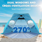 Elegear Beach Tent with Canopy, 1-Second Setup Pop Up Sun Shelter Shade, UPF 50+ UV Protection Silver-Coated Lightweight Portable Beach Cabana