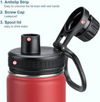 koodee Kids 16 oz Stainless Steel Vacuum Insulated Water Bottle for Back to School Wide Mouth Flask with Leakproof Spout Lid (Canyon Red)