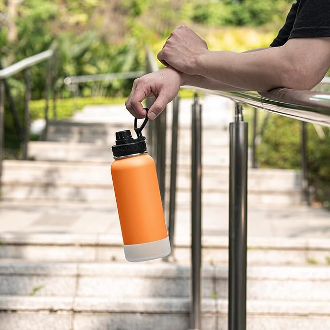 koodee Insulated Water Bottle, 32 oz Stainless Steel Double Wall Vacuum Wide Mouth Sport Bottle with Leakproof Spout Lid （Cosmic Orange）