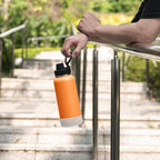 koodee Insulated Water Bottle, 32 oz Stainless Steel Double Wall Vacuum Wide Mouth Sport Bottle with Leakproof Spout Lid （Cosmic Orange）