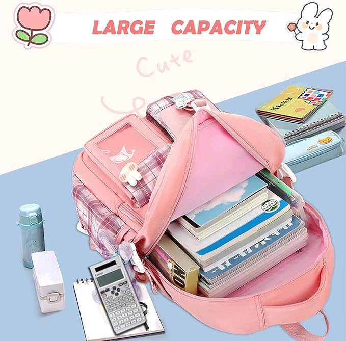 PRLINJSK Girls Backpack，Cute School Backpack for Girls Kids Teens，Kawaii Bookbag for Primary Elementary，White