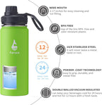Farsea Insulated Water Bottle With Paracord Handle, Protective Boot and 2 Lids (Straw Lid & Spout Lid), Stainless Steel Water Bottle Wide Mouth, Double Wall Sweat-Proof BPA-Free, 18 oz