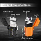 2 Pack Waterproof Lighter Outdoor Windproof Torch Lighters Dual Arc Butane Electric Lighters USB Rechargeable Lighters Flameless Plasma Lighter Camping Hiking Adventure Survival Tactical Gear