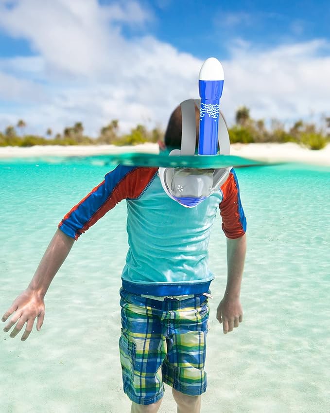 QingSong Kids Snorkel Mask Full Face, Snorkeling Set with Camera Mount, Foldable 180 Degree Panoramic View Snorkeling Gear Anti-Fog Anti-Leak