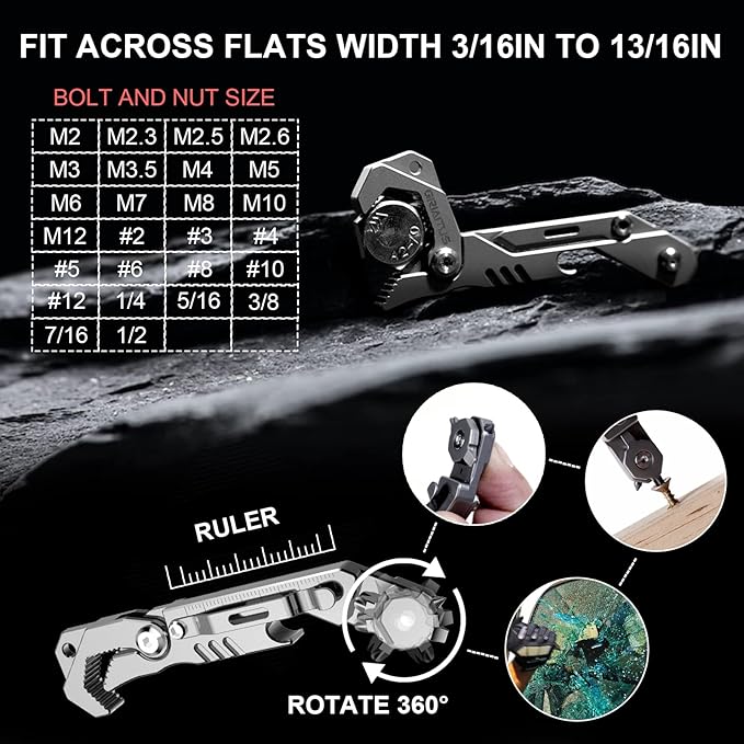 EDC Multitool 7 in 1 with knife, Wrench, Folding Knife, Screwdriver, Bottle Opene, Ruler, Urgent Car Window Breaker and Seatbelt Cutter, EDC Pocket Multi Tool for Gifts for Men (Bright silver)