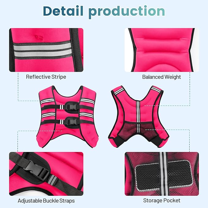 Weighted Vest, 8lb/12lb/16lb/20lb/25lb/30lb Weight Vest with Two Adjustment Straps for Men Women, Weight Vests with Reflective Stripe for Strength Training, Running, Jogging, Walking