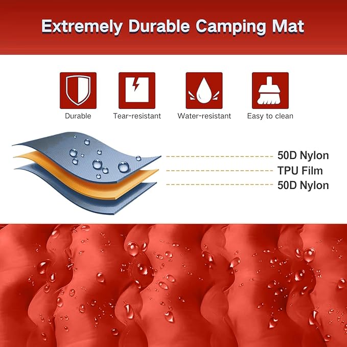 Double Sleeping Pad Camping, Self Inflating 6'' Extra-Thick 2 Person Pillow Built-in Foot Pump Waterproof Inflatable Sleeping Mat Backpacking, Tent, Hiking, Portable Camping Pad