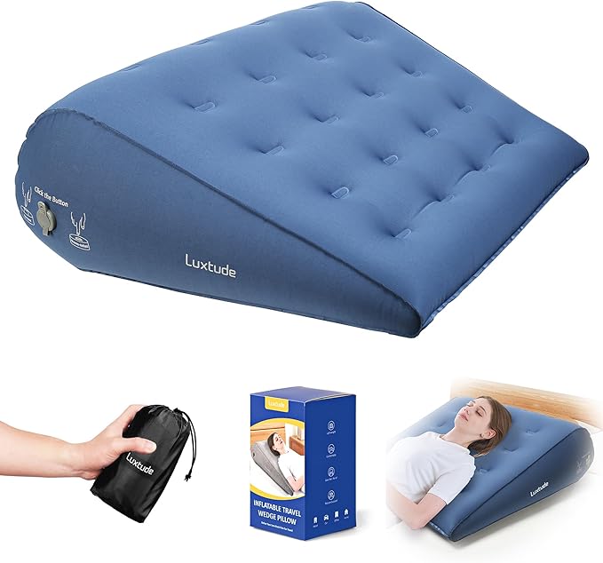 Luxtude Inflatable Wedge Pillow for Sleeping, Travel Wedge Pillow for Back Pain Relief, Knee Leg Elevation Support, Inflatable Bed Pillows for Sleeping, Back Support for Sitting Up