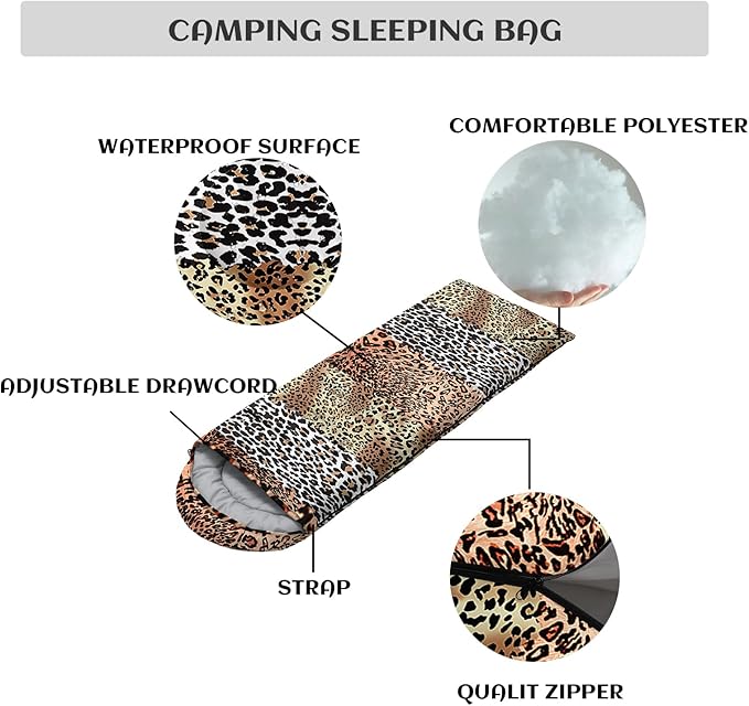 Sleeping Bags for Adults and Kids，3D Printing Camping Sleeping Bag for Girls Boys Lightweight Waterproof Cold/Warm 3-Season，Outdoor Travel with Compression Bags