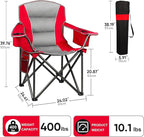 Northroad 2 Pack Oversized Camping Chair, Padded Portable Chairs Heavy Duty Camping Folding Chairs w/Cooler Bag & Cup Holder, Support 400 LBS for Outdoor, Fishing & Garden (Red & Black)