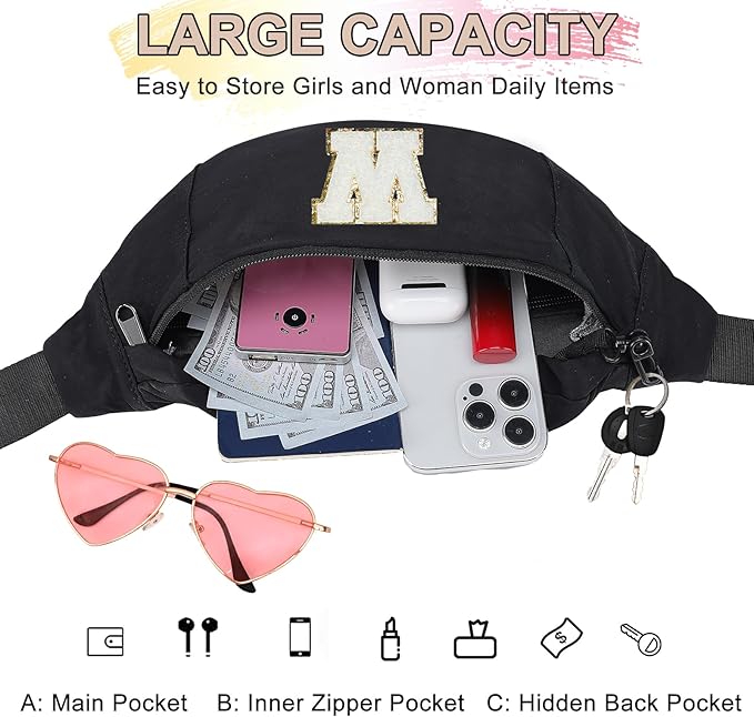 MAXTOP Large Crossbody Fanny Pack with 4-Zipper Pockets,Gifts for Enjoy Sports Festival Workout Traveling Running Casual Hands-Free Wallets Waist Pack Phone Bag Carrying All Phones