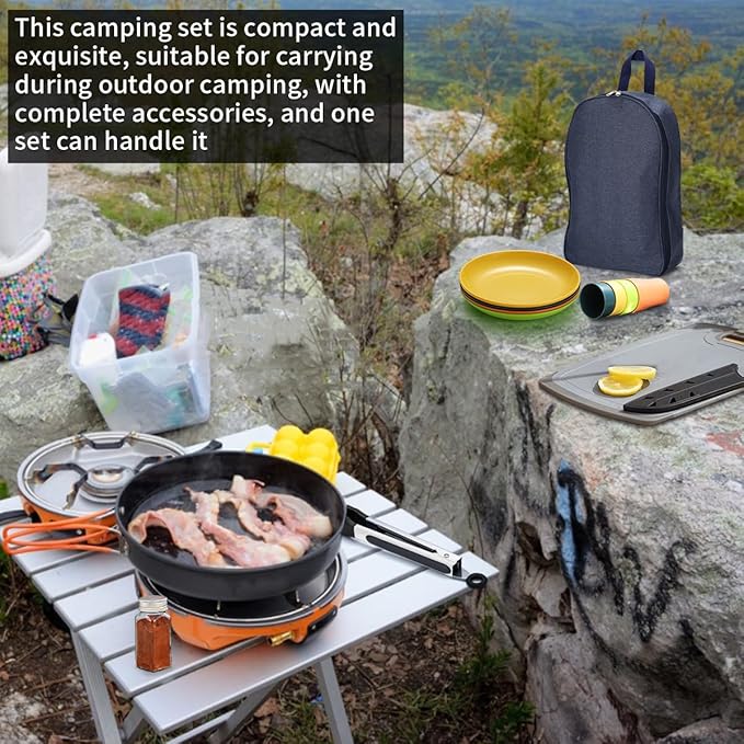 Berglander Camping Essentials, Camping Cooking Utensils Set, Camping Accessories Gear Must Haves, Come with Camping Silverware Sets, Plates and Cups, Great for Outdoor Stove, Picnic, BBQ