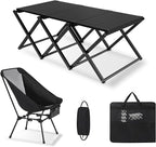 Camping Table and Chairs Set, 2-in-1 Aluminum Folding Table with 3-Tier Storage Rack, Heavy Duty Portable Camp Kitchen for Outdoor, Camping, Hiking, Beach