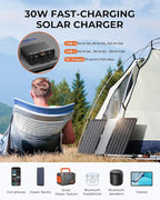 [Upgraded] BigBlue 30W Solar Panel Charger with Fast Charging USB-A and USB-C, DC Ports, SolarPowa 30 Portable Solar Panel, IP68 Waterproof, Compatible with iPhone, Samsung, iPad, Small Power Station