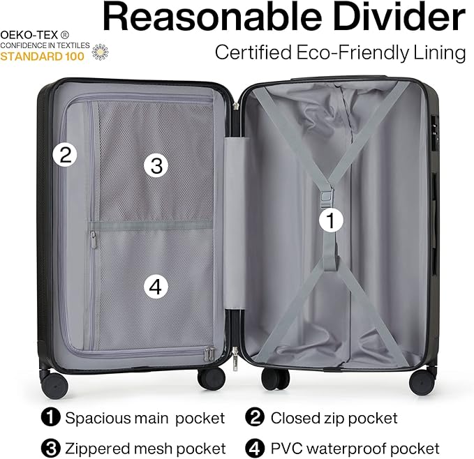 Hanke 20 Inch Carry On Luggage 22x14x9 Airline Approved Lightweight PC Hard Shell Suitcases with Wheels Travel Luggage Rolling Suitcase Travel Luggage Bag for Weekender(Jet Black)