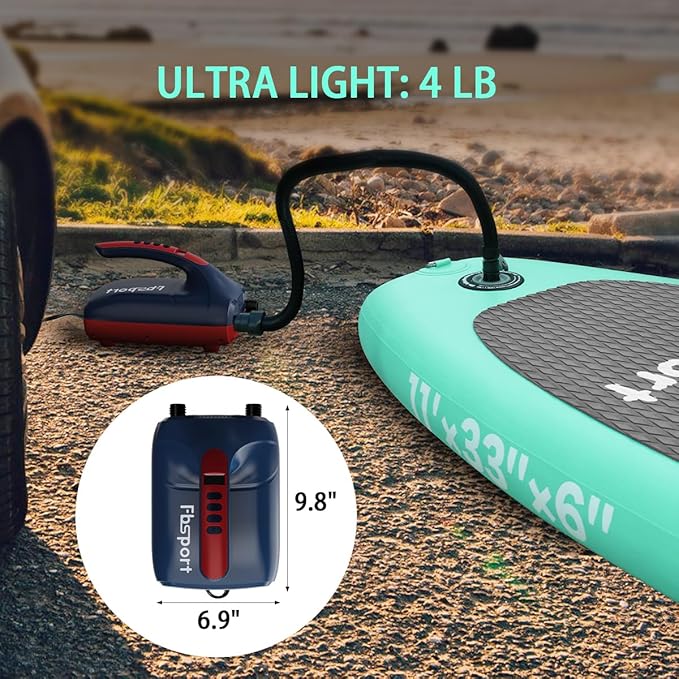 FBSPORT 20PSI High Pressure SUP Vehicle Electric Air Pump, Inflation Paddle Board Pump for Stand Up Paddle Boards, Inflation & Deflation Function Quick Air Inflator for Paddleboards