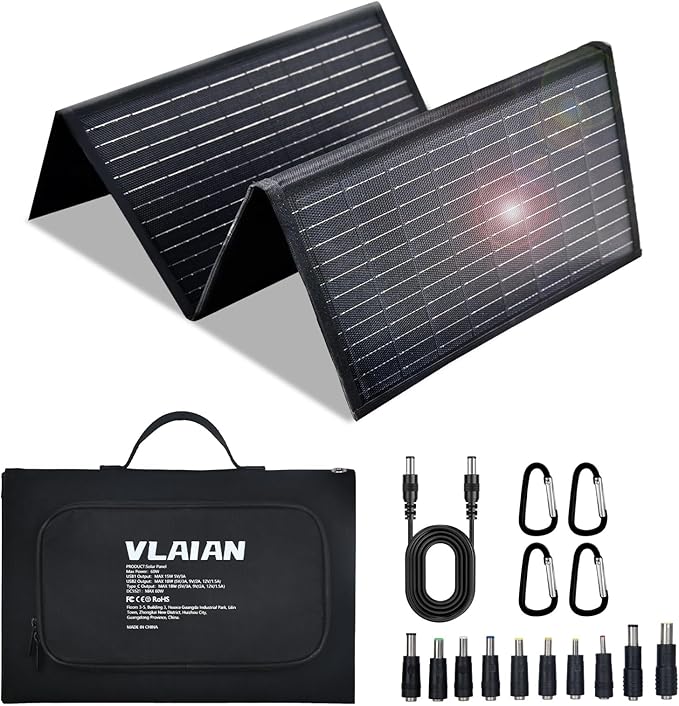 60W Portable Solar Panel,60 Watt Foldable Solar Panels Chargers with QC3.0 USB-A USB-C DC5521,IP67 Waterproof Power Emergency for Small Power Station Camping Hiking Outdoor Activities
