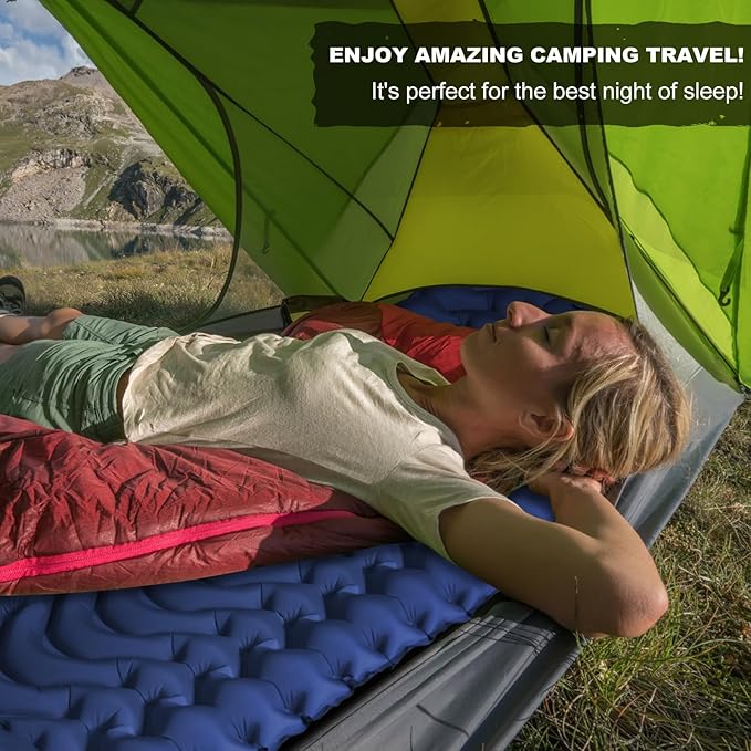 MEETPEAK Sleeping Pad, Extra Thickness Inflatable Camping Sleeping Mat with Pillow Built-in Foot Press, Compact Ultralight Camping Air Mattress for Backpacking, Hiking, Tent