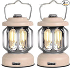 Rechargeable LED Camping Lanterns, 2000mAh Vintage Camping Lights Battery Operated Rechargeable , Hanging Retro Metal Hiking Tent Lamp for Emergency, Hurricane,Decoration,Home,White,2 Pack