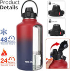 Water Bottle Insulated 32oz 40oz 64oz 128oz Straw Lid Spout Lid & 3 Lids, Leak Proof, Vacuum Insulated,Stainless Steel Water Bottle Wide Mouth for Sports, Gym or Office