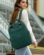 MASINTOR Leather Laptop Backpack for Women, Stylish Computer Backpack College Business Work Shoulder Bags Work and Travel Retro Green