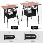 Odoland Portable Camping Table, 18.3"L x 16.5"W Folding Table with Adjustable Height 16.5" - 23.6", Large Beach Table with Storage Bag for Outdoor Camp, Cooking, Picnic, Travelling, Backyards, Fishing