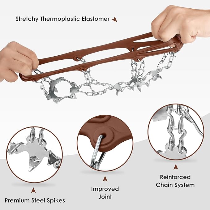 Crampons Ice Cleats Traction Snow Grips for Boots Shoes Women Men Anti Slip 19 Stainless Steel Spikes Safe Protect for Hiking Fishing Walking Climbing Mountaineering