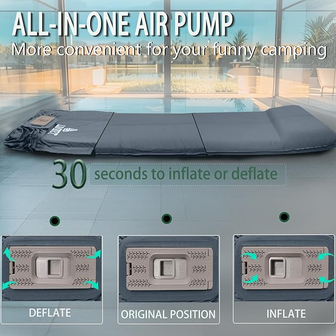 Sleeping Pad With Electric Pump: Self Inflating Sleeping Pad with 3.14" Ultra-thick Memory Foam & Built-in Pillow All Season Camping Mattress for Tent Travel Car - Self Inflating Air Mattress Grey