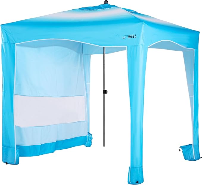 UPWELL Beach Tent Easy Set Up Canopy Sun Shelter Shade with UPF 50+UV Protection Portable Beach Umbrella Outdoor Sunwall with Sand Pockets for Fishing Backyard Camping (Gradient Blue)