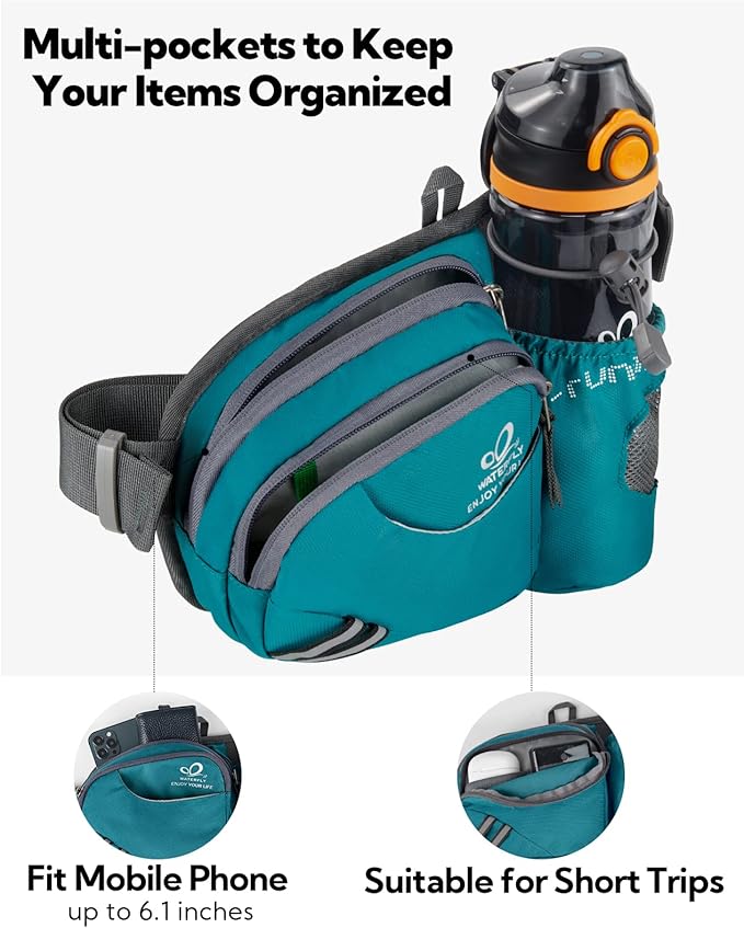 WATERFLY Fanny Pack Waist Bag: Waist Pack for Women Men with Water Bottle Holder Hiking Fanny Pack for Running Walking DogWalking Travel Cycling
