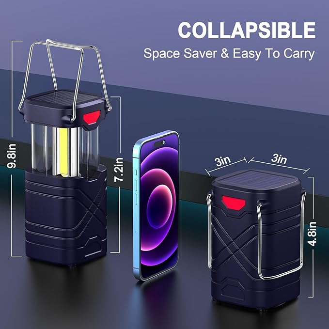 LETMY 4 Pack Camping Lantern, Rechargeable LED Lanterns, Solar Lantern Battery Powered Hurricane Lanterns Flashlight with 3 Powered Ways & USB Cable for Emergency, Power Outage, Hurricane Supplies