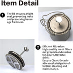 Titanium French Press Pot 750mL/25 fl oz Coffee Maker Camping with Lid and Filter Titanium French Press Cup Backpacking for Outdoor Hiking Camp