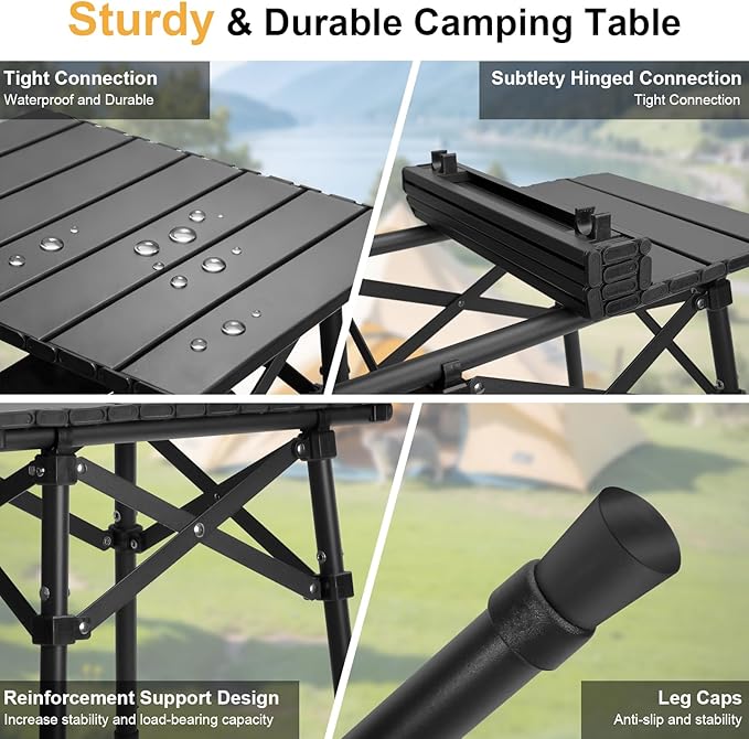 Folding Camping Table - Small Outdoor Table with Storage Bag - Adjustable Height 17.7'' & 24'', Portable Lightweight Aluminum Foldable Side Table for Picnic, BBQ, Beach & Tailgating(Large)