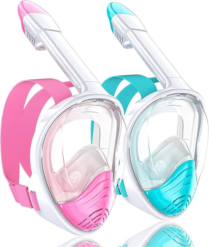 QingSong Full Face Snorkel Mask for Adults, Snorkeling Gear with Camera Mount, 180 Degree Panoramic View Snorkel Set Anti-Fog Anti-Leak