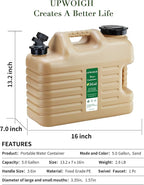 5 Gallon Water Jug and 2.6Gal Collapsible Water Bag Set of 2,BPA Free Thickened Water Storage Containers,Leak-Proof Warm Sand Portable Emergency Water Tank for Outdoors Hiking,Hurricane