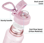 Fanhaw 32 oz Clear Water Bottle with Fast-Flow Spout Lid, BPA-Free Tritan, Wide Mouth, Leakproof, Reusable Bottle for Gym, School, Office, Travel (Cherry Blossom)